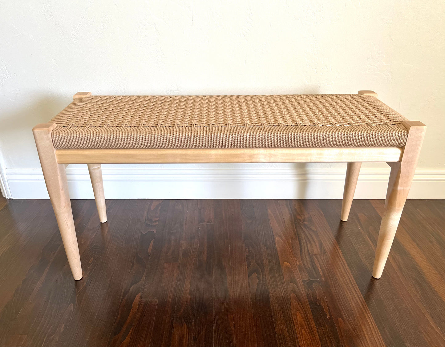 Handmade Hardwood and Danish Cord Bench
