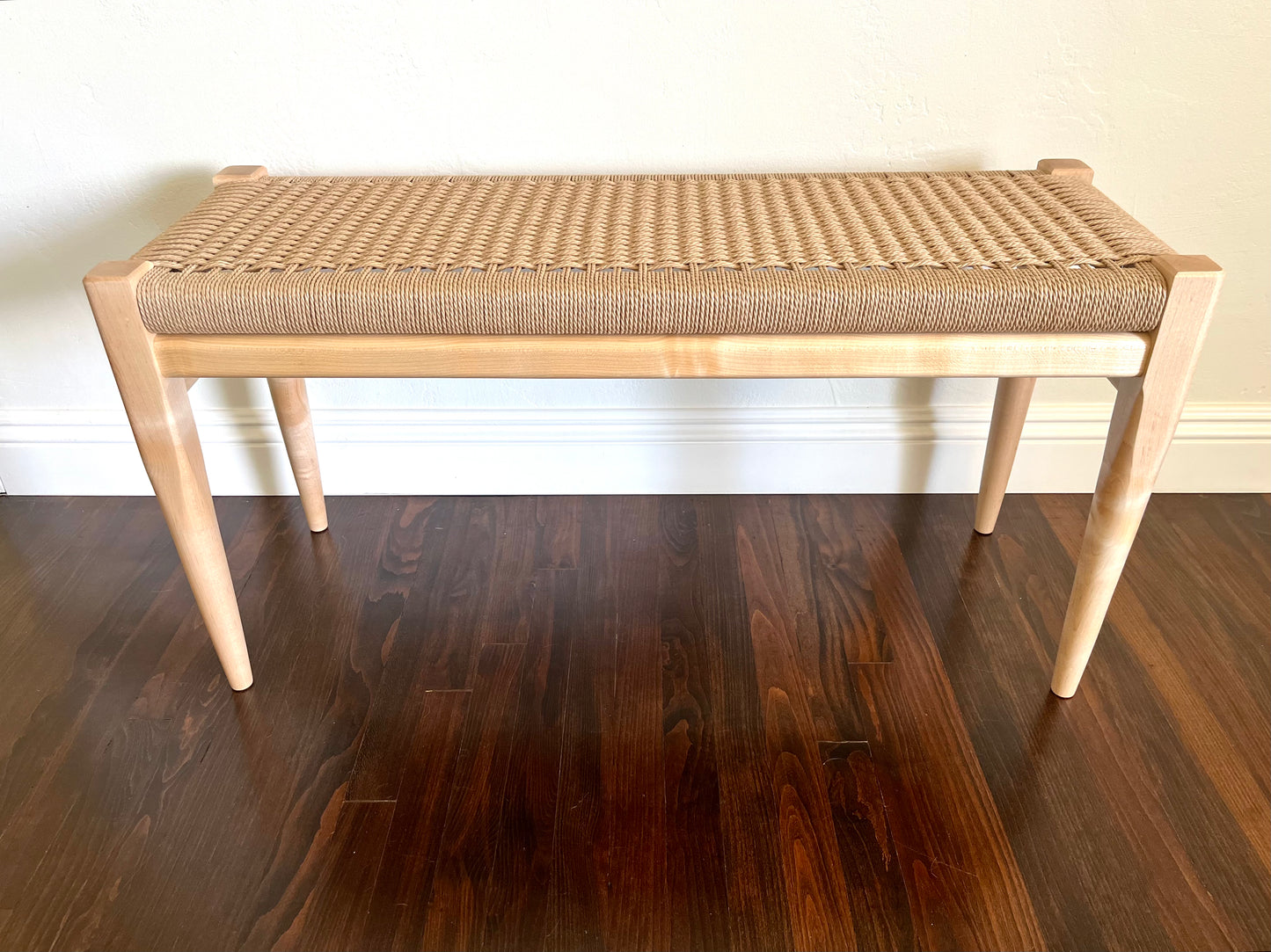 Handmade Hardwood and Danish Cord Bench