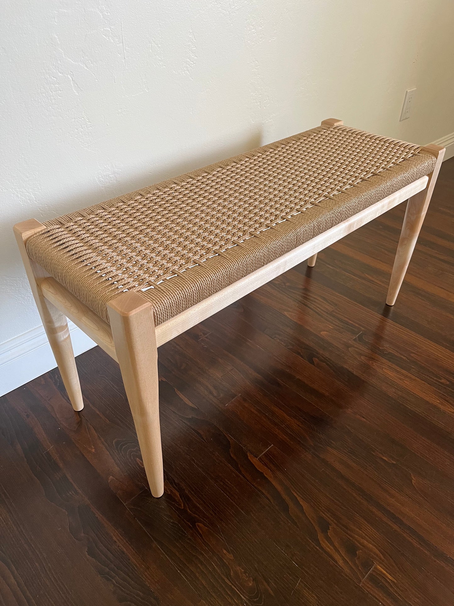 Handmade Hardwood and Danish Cord Bench