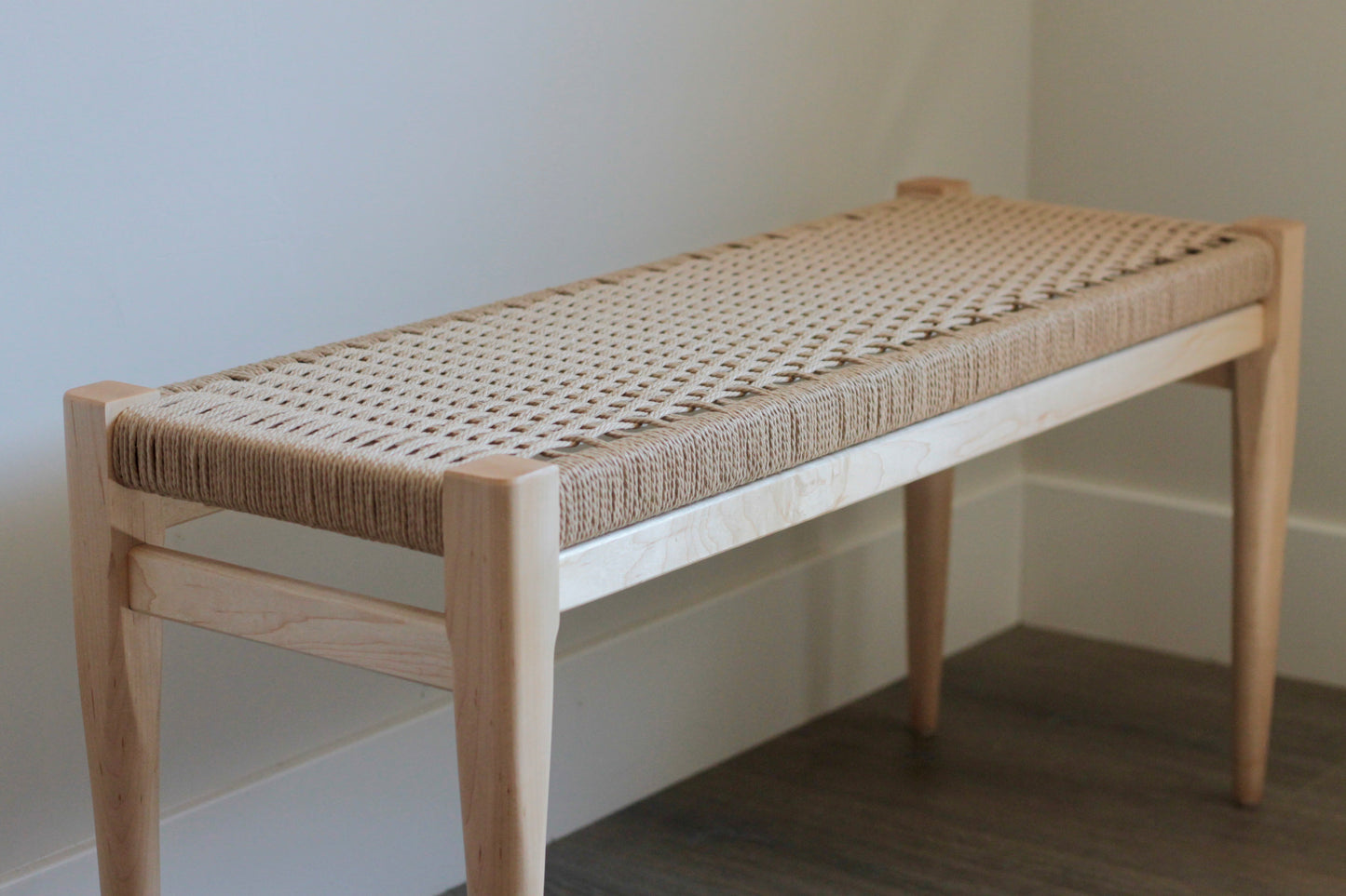 Handmade Hardwood and Danish Cord Bench