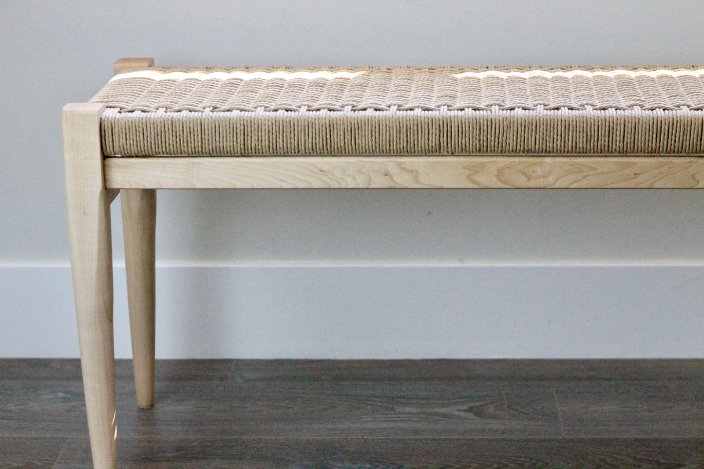 Handmade Hardwood and Danish Cord Bench