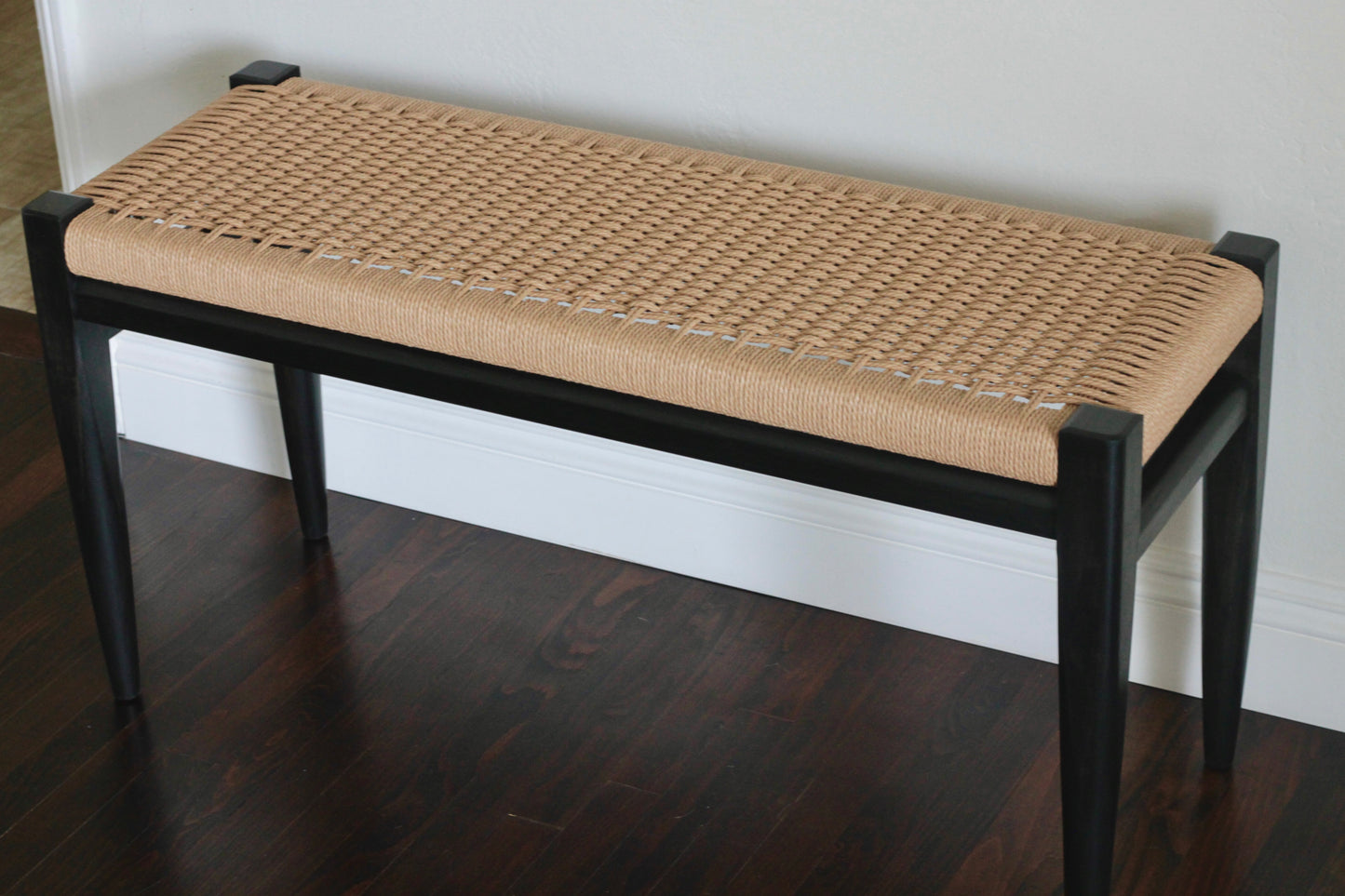 Handmade Hardwood and Danish Cord Bench