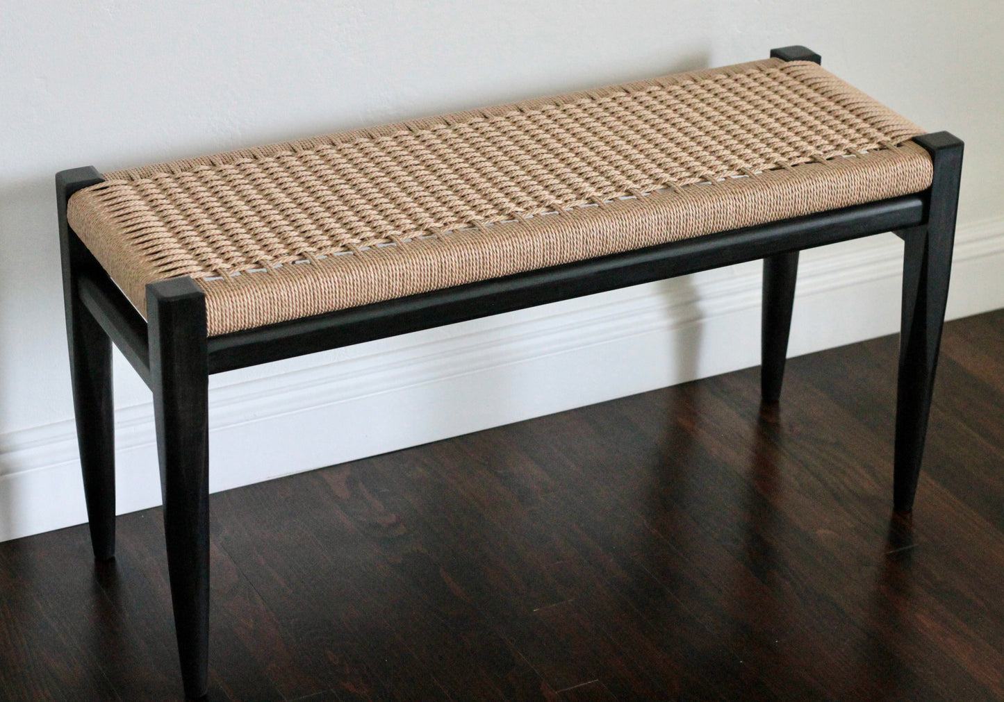 Handmade Hardwood and Danish Cord Bench