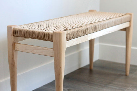 Handmade Hardwood and Danish Cord Bench